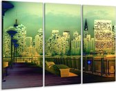 Glasschilderij Steden - Geel, Blauw, Groen - 120x80cm 3Luik - Foto Op Glas - Geen Acrylglas Schilderij - GroepArt 6000+ Glas Art Collectie - Maatwerk Mogelijk