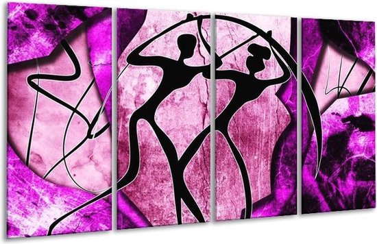 GroepArt - Glasschilderij - Abstract - Roze, Paars, Zwart - 160x80cm 4Luik - Foto Op Glas - Geen Acrylglas Schilderij - 6000+ Glasschilderijen Collectie - Wanddecoratie