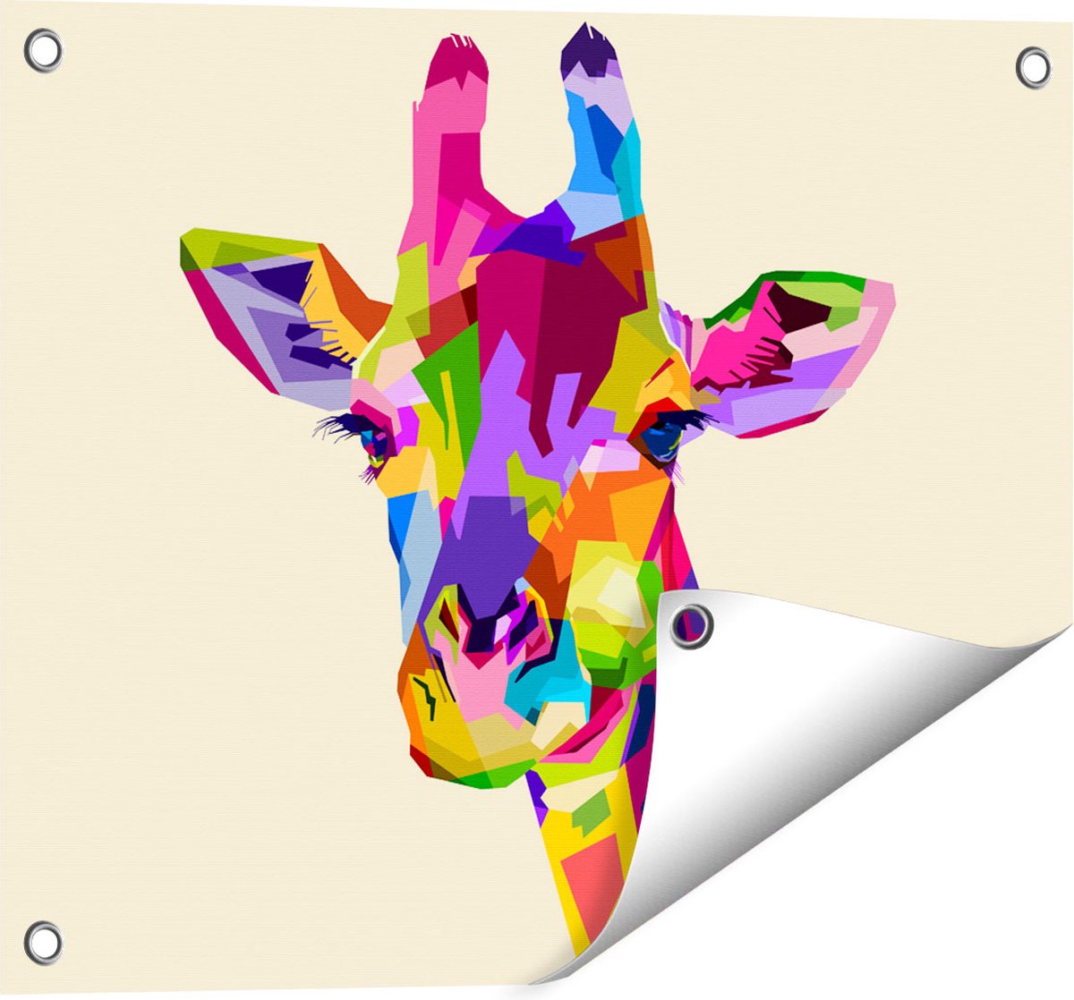 Gards Tuinposter Kleurrijke Giraffe - Abstract - 50x40 cm - Tuindoek - Tuindecoratie - Wanddecoratie buiten - Tuinschilderij Multikleur