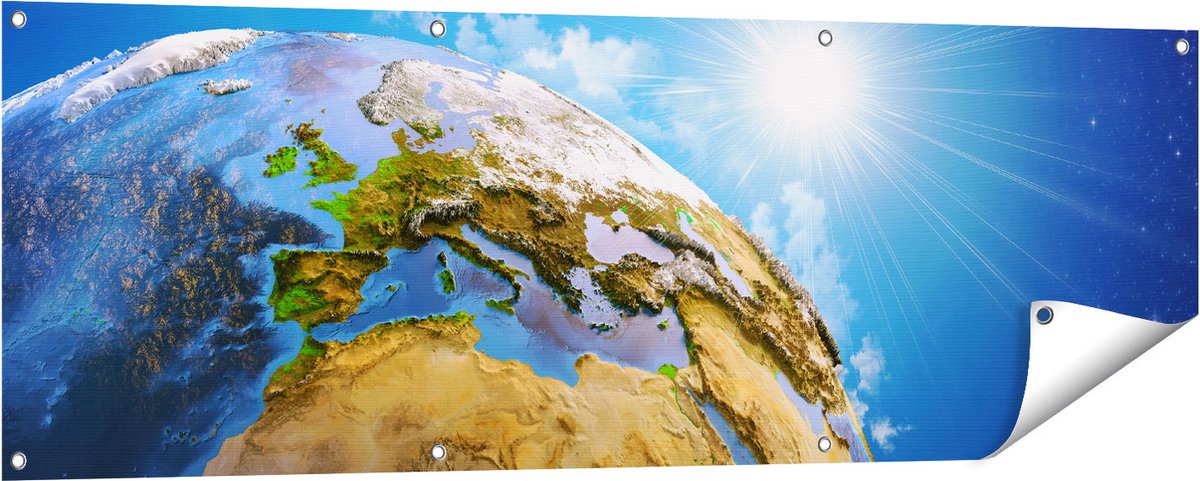 Gards Tuinposter Aarde vanuit de Ruimte op Europa - 150x50 cm - Tuindoek - Tuindecoratie - Wanddecoratie buiten - Tuinschilderij Multikleur