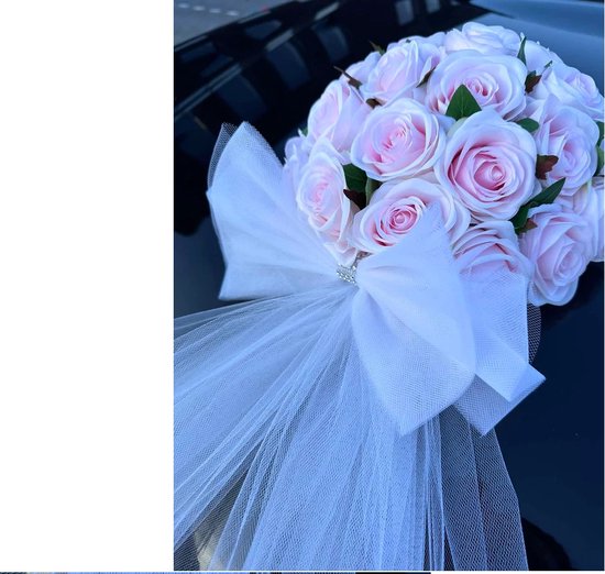 Décoration de voiture de mariage CELIA - Tulle Blue Royal avec des