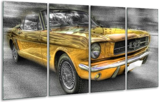 Glasschilderij Mustang | Zwart, Grijs, Geel | | Foto print op Glas |  F002197