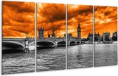 GroepArt - Glasschilderij - Londen - Oranje, Grijs, Zwart - 160x80cm 4Luik - Foto Op Glas - Geen Acrylglas Schilderij - 6000+ Glasschilderijen Collectie - Wanddecoratie