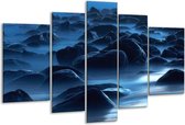Glasschilderij Stenen - Zwart, Blauw, Grijs - 170x100cm 5Luik - Foto Op Glas - Geen Acrylglas Schilderij - 6000+ Glasschilderijen Collectie - Wanddecoratie