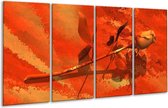 GroepArt - Glasschilderij - Roos - Oranje, Rood, Geel - 160x80cm 4Luik - Foto Op Glas - Geen Acrylglas Schilderij - 6000+ Glasschilderijen Collectie - Wanddecoratie
