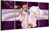 GroepArt - Glasschilderij - Orchidee - Paars, Wit, Grijs - 160x80cm 4Luik - Foto Op Glas - Geen Acrylglas Schilderij - 6000+ Glasschilderijen Collectie - Wanddecoratie