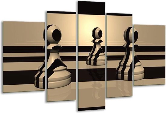 Glasschilderij Spel - Zwart, Wit, Grijs - 170x100cm 5Luik - Foto Op Glas - Geen Acrylglas Schilderij - 6000+ Glasschilderijen Collectie - Wanddecoratie