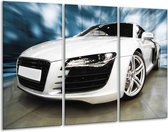 GroepArt - Schilderij -  Audi - Zwart, Wit, Blauw - 120x80cm 3Luik - 6000+ Schilderijen 0p Canvas Art Collectie