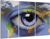 GroepArt - Schilderij -  Oog - Blauw, Groen, Geel - 120x80cm 3Luik - 6000+ Schilderijen 0p Canvas Art Collectie