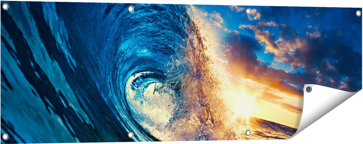 Gards Tuinposter Golfen bij Zonsondergang - 120x40 cm - Tuindoek - Tuindecoratie - Wanddecoratie buiten - Tuinschilderij Multikleur