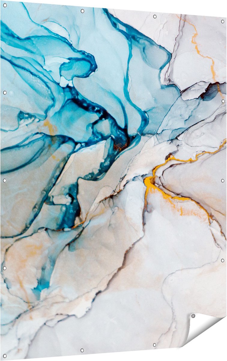 Gards Tuinposter Abstracte Kunst - Blauwe Grijze Marmer - 120x160 cm - Tuindoek - Tuindecoratie - Wanddecoratie buiten - Tuinschilderij Multikleur