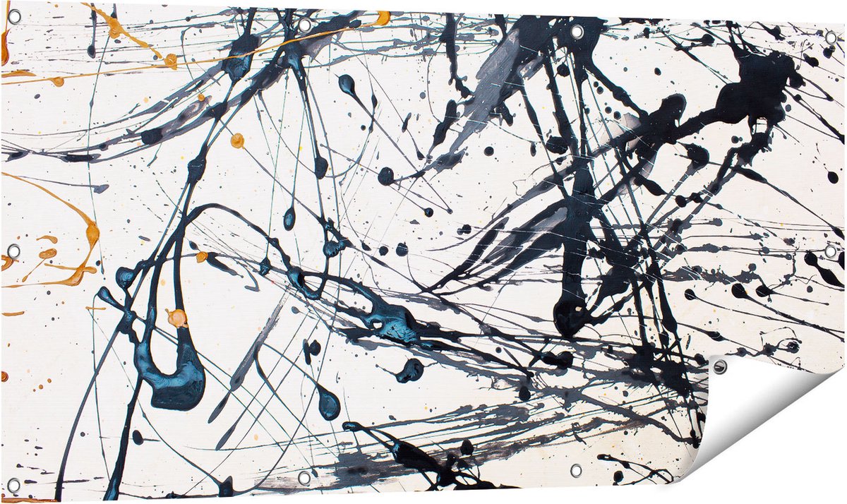 Gards Tuinposter Abstracte Kunst van Zwarte Verf - 120x60 cm - Tuindoek - Tuindecoratie - Wanddecoratie buiten - Tuinschilderij Multikleur