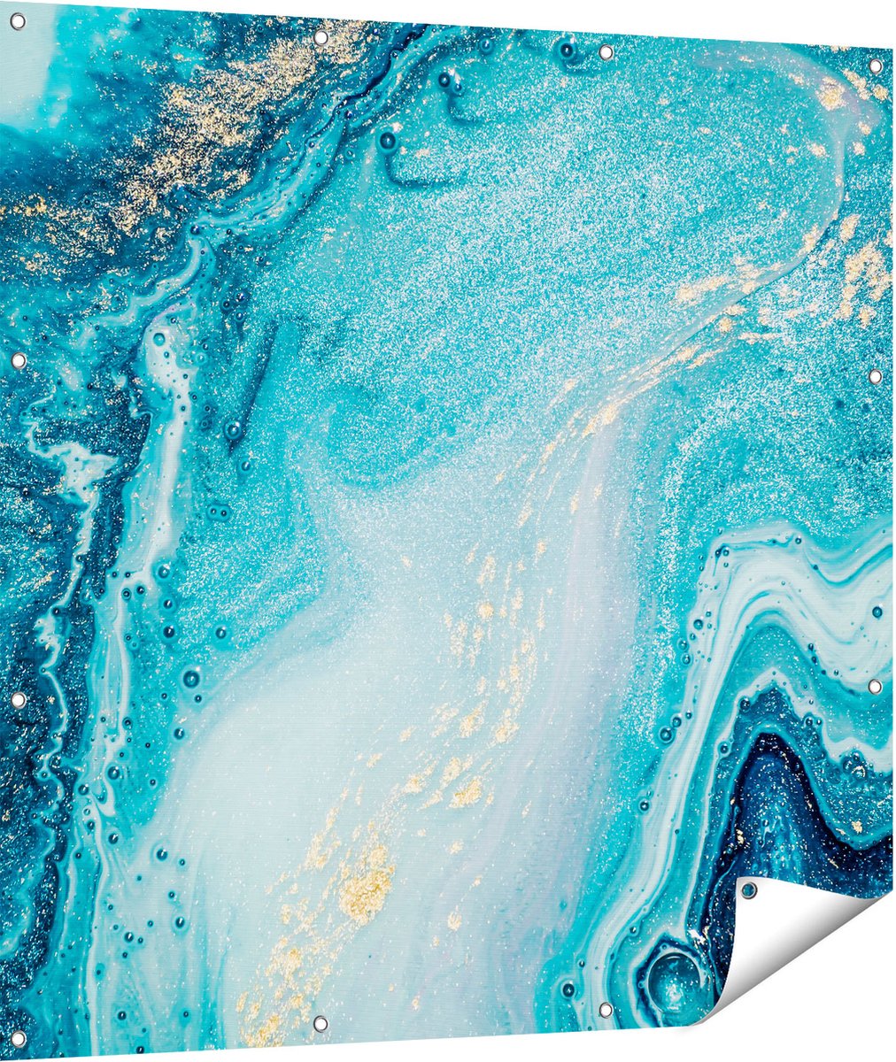 Gards Tuinposter Abstracte Kunst Blauwe Oceaan - 110x110 cm - Tuindoek - Tuindecoratie - Wanddecoratie buiten - Tuinschilderij Multikleur