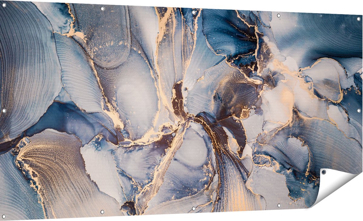 Gards Tuinposter Abstracte Luxe Kunst - Zwart met Goud - 180x90 cm - Tuindoek - Tuindecoratie - Wanddecoratie buiten - Tuinschilderij Multikleur