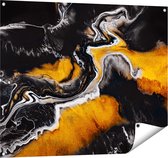 Gards Tuinposter Abstracte Kunst van Zwarte Gouden Verf - 100x80 cm - Tuindoek - Tuindecoratie - Wanddecoratie buiten - Tuinschilderij