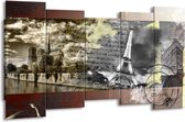 GroepArt - Canvas Schilderij - Frankrijk, Parijs - Grijs, Geel, Bruin - 150x80cm 5Luik- Groot Collectie Schilderijen Op Canvas En Wanddecoraties