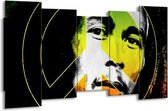 GroepArt - Canvas Schilderij - Man - Groen, Zwart, Oranje - 150x80cm 5Luik- Groot Collectie Schilderijen Op Canvas En Wanddecoraties