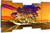 GroepArt - Canvas Schilderij - Natuur - Oranje, Blauw, Geel - 150x80cm 5Luik- Groot Collectie Schilderijen Op Canvas En Wanddecoraties