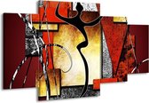 GroepArt - Schilderij -  Abstract - Rood, Grijs, Geel - 160x90cm 4Luik - Schilderij Op Canvas - Foto Op Canvas