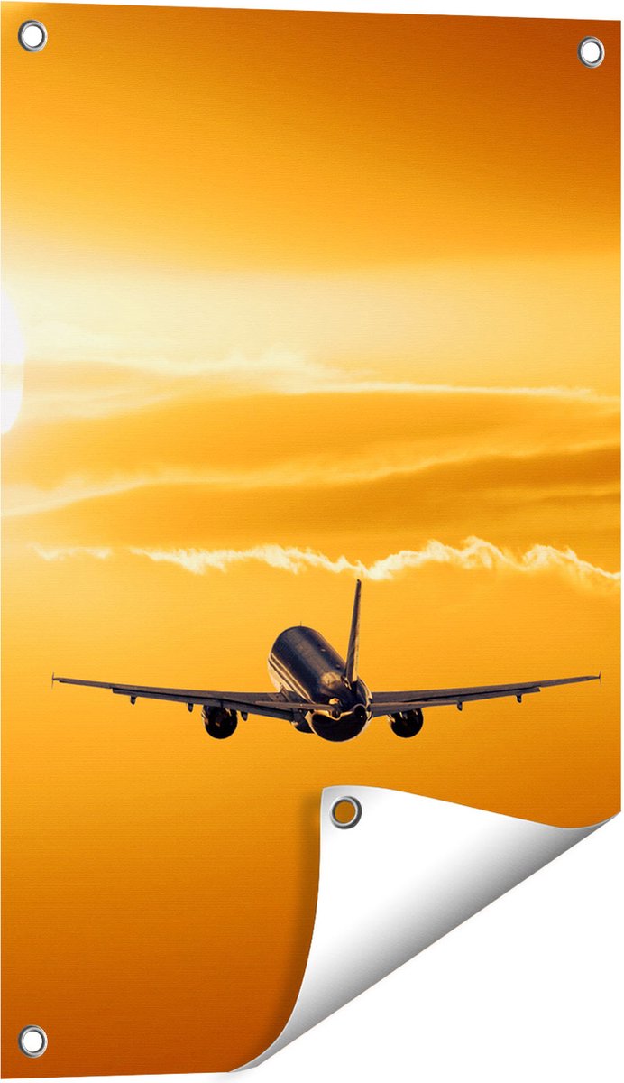 Gards Tuinposter Vliegtuig bij Zonsondergang - 40x60 cm - Tuindoek - Tuindecoratie - Wanddecoratie buiten - Tuinschilderij Multikleur