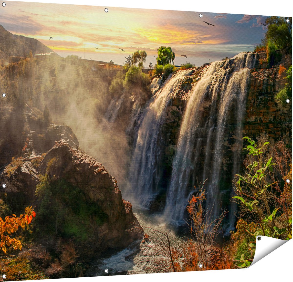Gards Tuinposter Watervallen vanaf de Kliffen - 150x120 cm - Tuindoek - Tuindecoratie - Wanddecoratie buiten - Tuinschilderij Multikleur