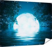 Gards Tuinposter Volle Maan in het Water - 160x120 cm - Tuindoek - Tuindecoratie - Wanddecoratie buiten - Tuinschilderij
