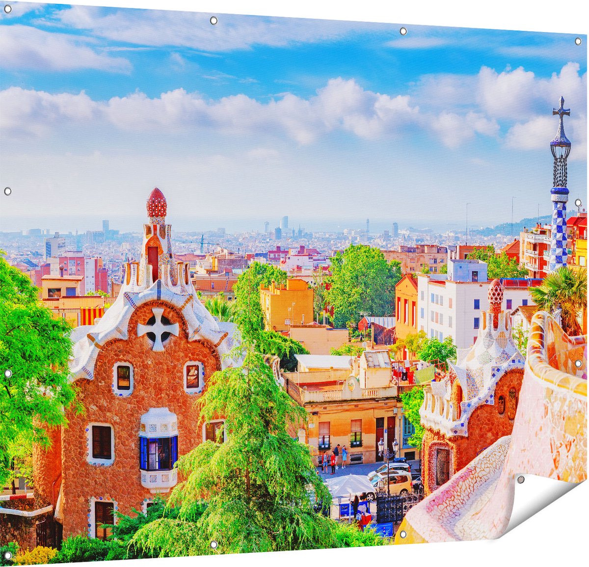 Gards Tuinposter Park G�ell in Barcelona - Kleurrijk - 150x120 cm - Tuindoek - Tuindecoratie - Wanddecoratie buiten - Tuinschilderij Multikleur