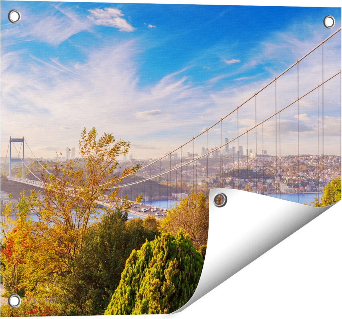 Gards Tuinposter Bosphorus Brug in Instanbul - 50x40 cm - Tuindoek - Tuindecoratie - Wanddecoratie buiten - Tuinschilderij Multikleur