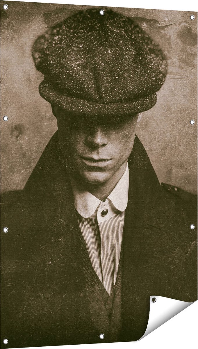 Gards Tuinposter Engelse Gangster uit Jaren 1920 - Zwart Wit - 80x120 cm - Tuindoek - Tuindecoratie - Wanddecoratie buiten - Tuinschilderij Multikleur