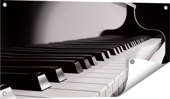 Gards Tuinposter Pianotoetsen - Noten - Piano - 80x40 cm - Tuindoek - Tuindecoratie - Wanddecoratie buiten - Tuinschilderij
