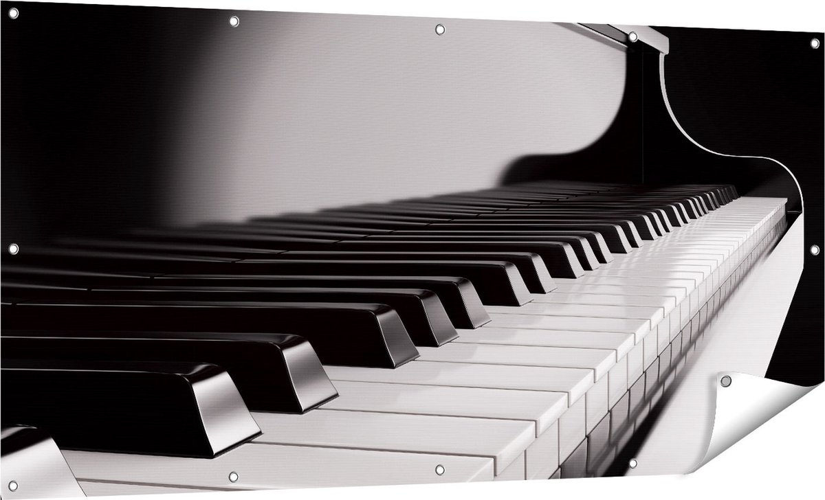 Gards Tuinposter Pianotoetsen - Noten - Piano - 160x80 cm - Tuindoek - Tuindecoratie - Wanddecoratie buiten - Tuinschilderij Multikleur