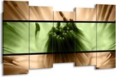 GroepArt - Canvas Schilderij - Bloem - Groen, Bruin, Zwart - 150x80cm 5Luik- Groot Collectie Schilderijen Op Canvas En Wanddecoraties