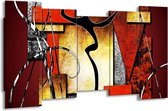 GroepArt - Canvas Schilderij - Abstract - Rood, Grijs, Geel - 150x80cm 5Luik- Groot Collectie Schilderijen Op Canvas En Wanddecoraties