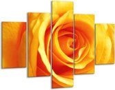 Glasschilderij -  Roos - Geel, Oranje - 100x70cm 5Luik - Geen Acrylglas Schilderij - GroepArt 6000+ Glasschilderijen Collectie - Wanddecoratie- Foto Op Glas