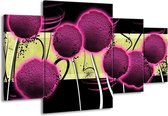GroepArt - Schilderij -  Bloem - Roze, Geel, Wit - 160x90cm 4Luik - Schilderij Op Canvas - Foto Op Canvas