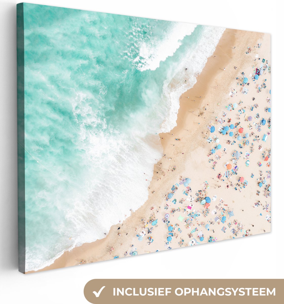 Canvas schilderij 40x30 cm - Wanddecoratie Zee - Strand - Parasols - Zomer - Muurdecoratie