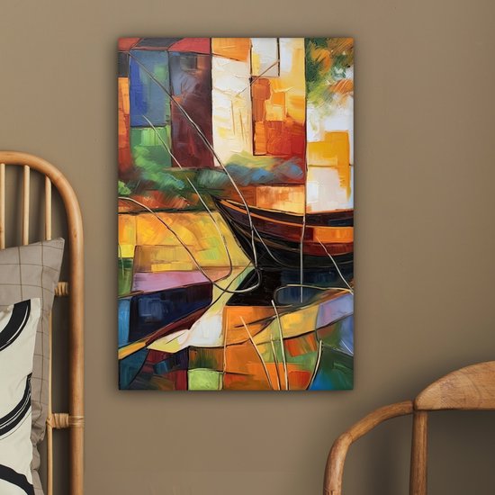 Peinture sur toile 60x90 cm - Décoration murale Abstrait - Art - Bateau - Couleurs - Décoration murale murale salon - Décoration chambre - Accessoires de chambre - Peintures