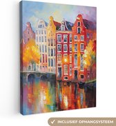 Canvas Schilderij Grachtenpanden - Kunst - Schilderij - Amsterdam - 60x80 cm - Wanddecoratie