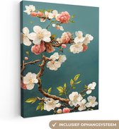 Toile Peinture Fleurs - Fleur - Cerisier - Branche - Wit - 30x40 cm - Décoration murale