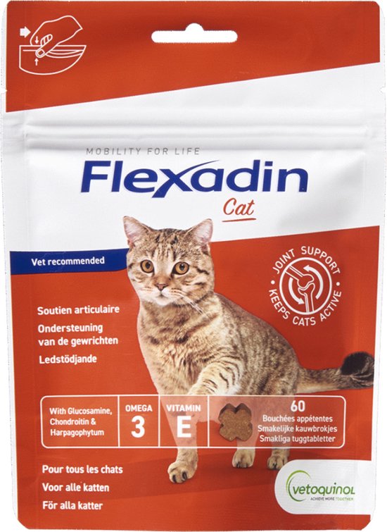 Flexadin Cat - voedingssupplement ter ondersteuning van de gewrichten voor katten (60 Kauwbrokjes)