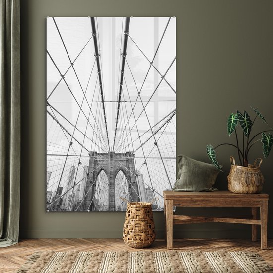 MuchoWow® Peinture sur verre 120x180 cm - Peinture sur verre acrylique - Bridge de Brooklyn - Pont - Architecture - Bâtiment - Photo sur verre - Peintures
