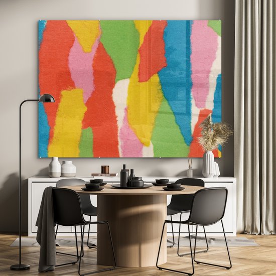 MuchoWow® Peinture sur verre 160x120 cm - Peinture sur verre - Abstrait - Formes - Collage - Rétro - Photo sur verre acrylique - Peintures