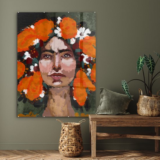 MuchoWow® Peinture sur verre 90x120 cm - Peinture sur verre acrylique - Abstrait - Femme - Portrait - Peinture - Photo sur verre - Peintures