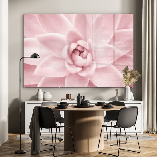 MuchoWow® Glasschilderij 150x100 cm - Schilderij acrylglas - Bloem - Roze - Natuur - Plant - Foto op glas - Schilderijen