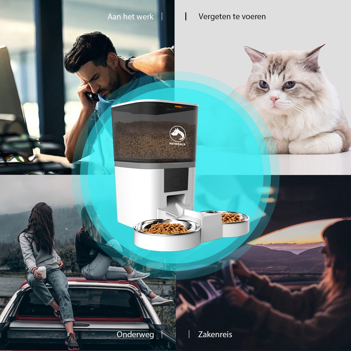 Afbeelding 3 van PetMeals.nl Automatische Voerbak Kat en Hond - Twee Voerbakken - met App - 6 L - Wit