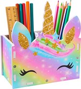 Eenhoorn tafel Organizer Houten Bureau Kinderen Bureau Tidy Make-up Brush Holder Organizer, Geel Paars Eenhoorn