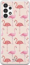Hoesje geschikt voor Samsung Galaxy A13 4G - Flamingo - Soft Case - TPU - Print - Beige, Roze - Mooie Telefoonhoesjes