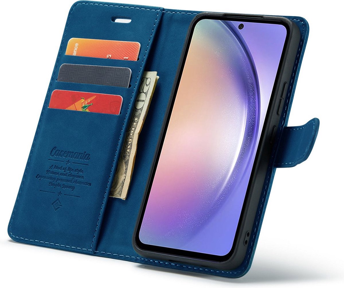 Samsung Galaxy A34 Bookcase hoesje - CaseMe - Effen Donkerblauw - Kunstleer