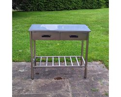 Garten Bijzettafel BBQ Barbecue - Roest Vrij Staal - Verstelbaar - 2 Laden - 100x50.5x87cm