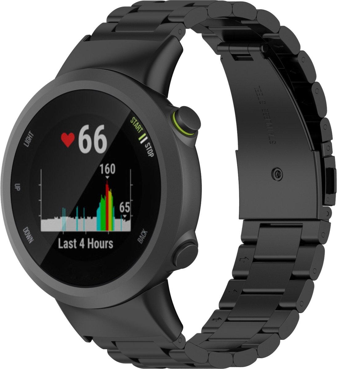 By Qubix - Stalen schakelband - Zwart - Geschikt voor Garmin Forerunner 45 / 45S